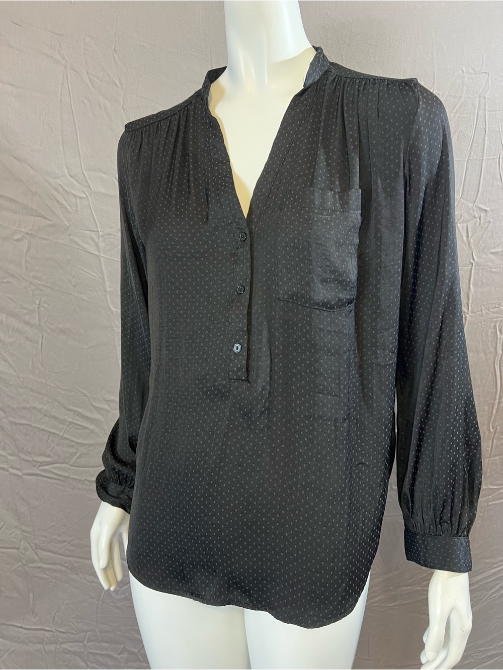 H&M Black Dot-Textured V-Neck Long-Sleeve Blouse